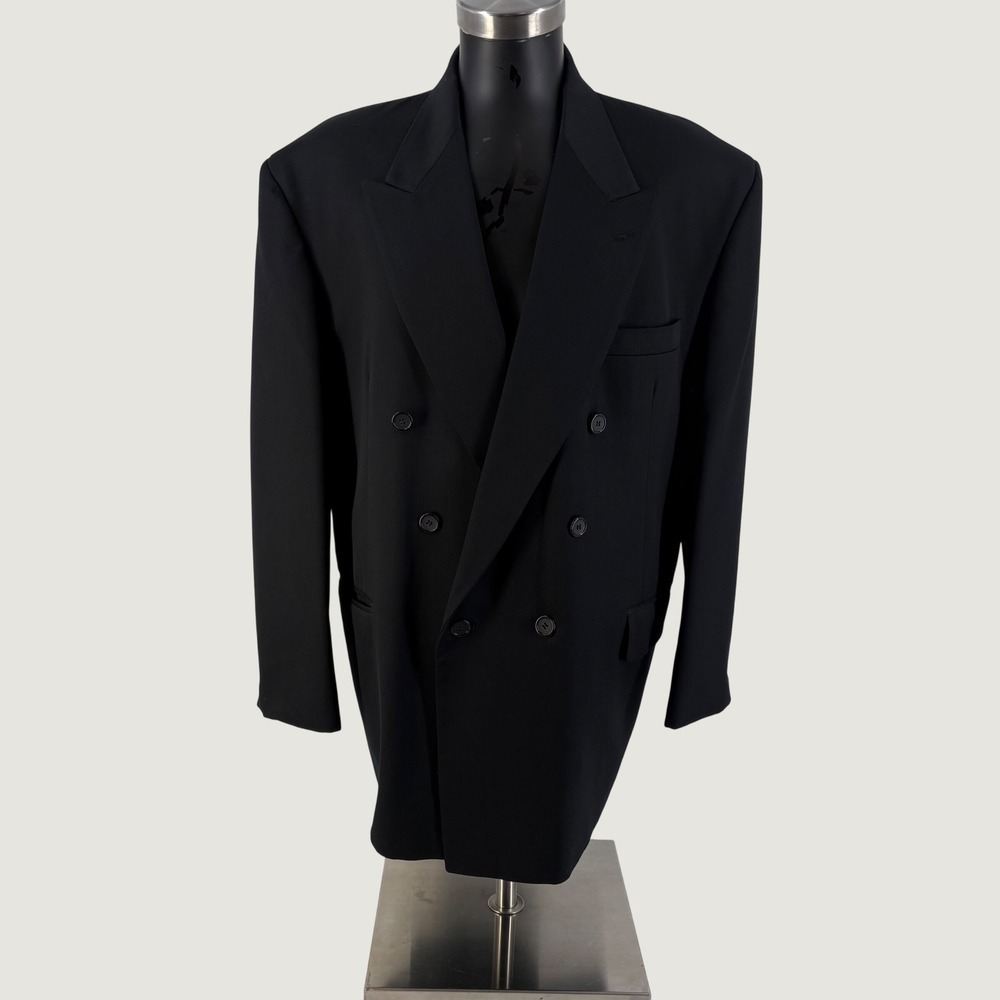 Oscar de la Renta Blazer Mens 48R Black Double Breasted Wool Peak Lapel